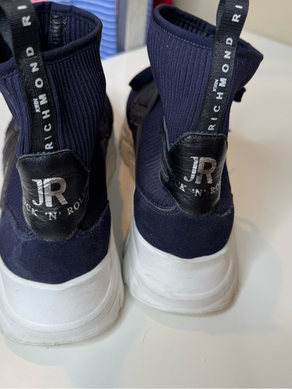John Richmond Sock Sneakers Navy High Top Knit Shoes Made in Italy size 12 - Picture 4 of 11
